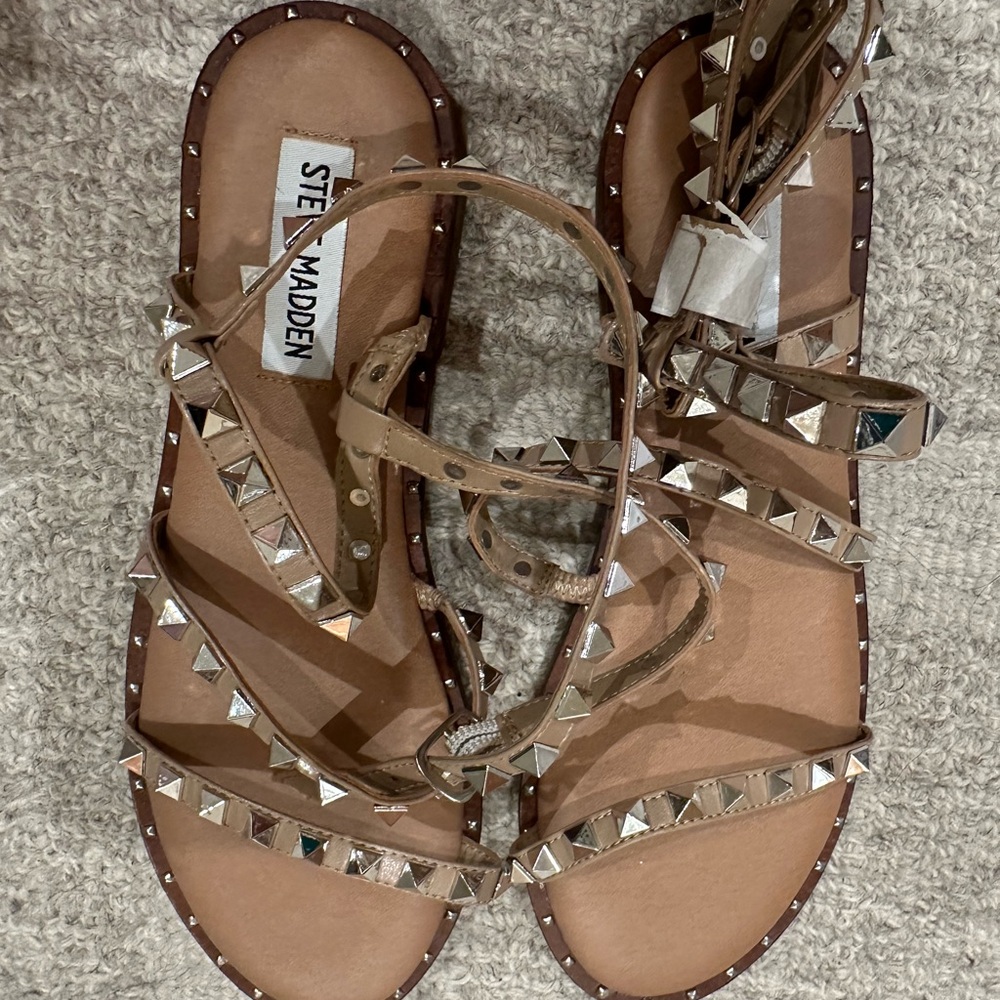 Steve Madden Travel Tan Sandals with Studs